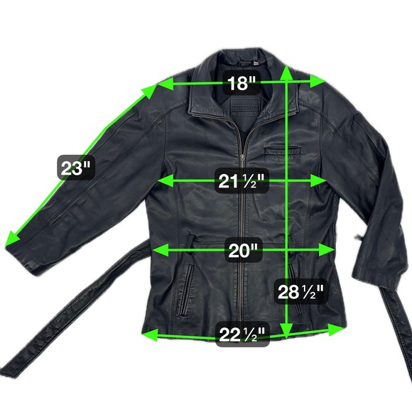 Vintage Y2K Black Leather Jacket Sz L Tie Belt Zip Funnel Neck by Preston & York - Picture 16 of 16